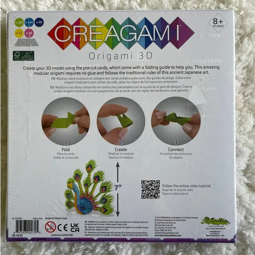 Creagami Origami 3D Paper Sculpture Kit Large Peacock 502 Pieces NEW Arts Crafts